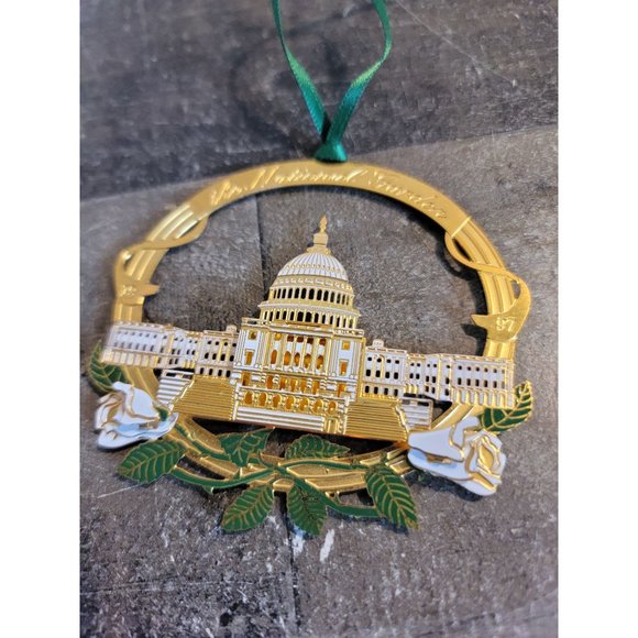 Gold tin national garden 1997 ornament xmas floral - Picture 2 of 3